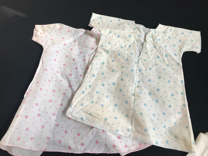 Pair of Vintage BabyToddler Gowns Blue Roses and Pink Roses