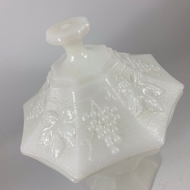 Vintage White Milk Glass Grape Pattern Candy Dish with Lid Etsy