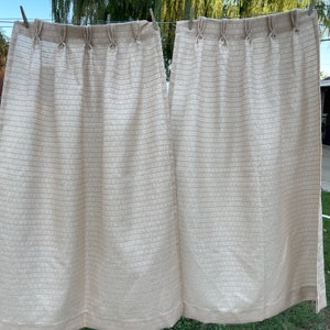 Pair of Vintage Tan Fiberglass Curtain Panels With Pinch Pleats