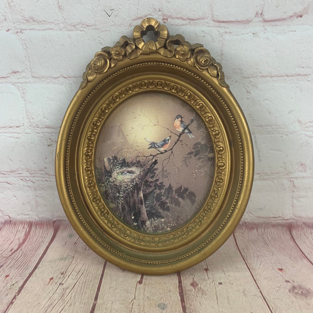 Vintage 1972 Homco/home Interior Gold Resin Oval Frame With Birds and ...