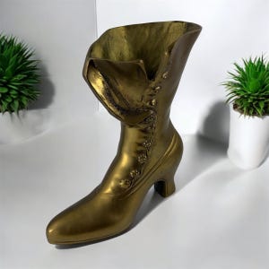 Vintage Solid Brass High Button Ladies Shoe Vase Planter