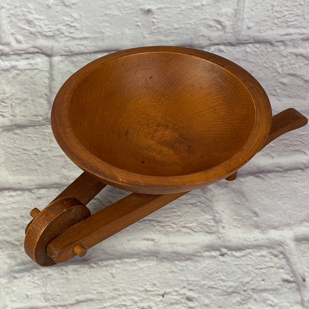 Vintage Mid Century Modern Woodcroftery Hand Carved Wood Wheelbarrow