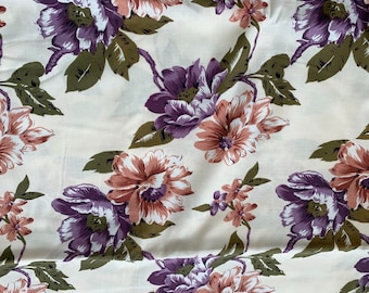 3 1/2 Yards of Vintage MM Fab Off White with Pink and Purple Floral Print Cotton Fabric