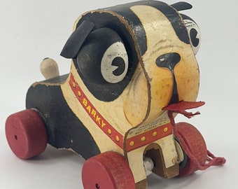 Vintage 1958 Fisher Price Barky the Boston Terrier Pull Toy 462