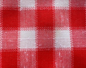 2 Yards of Vintage Red and White Check Upholstery or Drapery Fabric