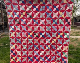 Fabulous Vintage Four Pointed Star Kentucky Made Quilt Set in Red