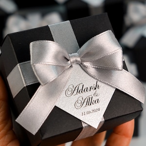 Personalized Wedding Favor Box: Satin Ribbon & Custom Tag
