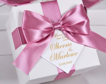 Personlig bröllopspresentask: Dusty Rose satinband, elegant present