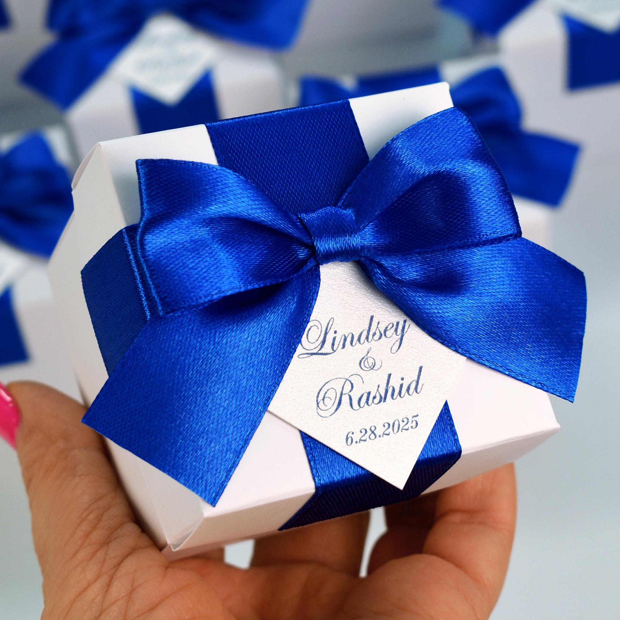 30 Scatoline Porta Caramelle Con Nastri - Bomboniere Rosa Marmorizzate Per Matrimonio, Compleanno, Baby Shower, Laurea