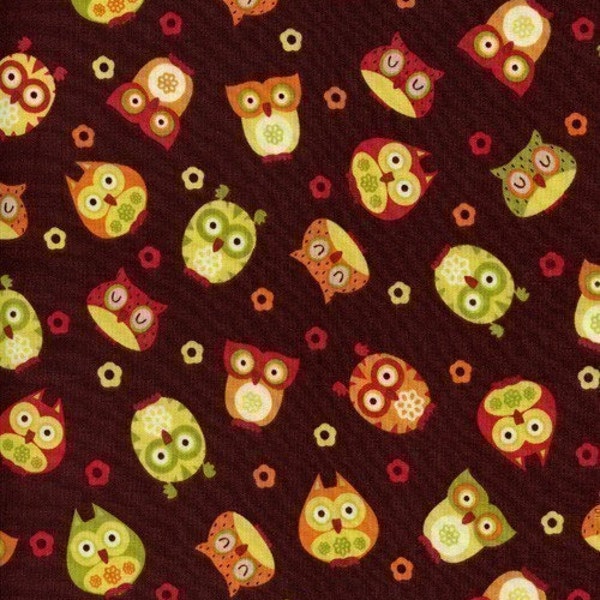 Timeless Treasures, Owls in Brown, Apple Fabric, 1 Yard