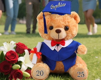 Osito de peluche personalizado de graduación 2025, osito de graduación con nombre, regalo de graduación universitaria, osito de peluche con birrete, regalos para graduados.
