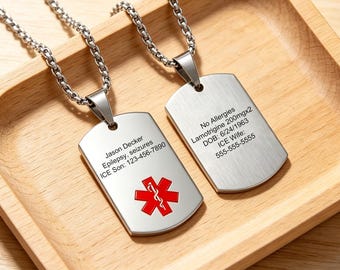 Collana con targhetta identificativa medica personalizzata incisa: gioiello di allarme di emergenza in acciaio inossidabile