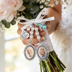 Gepersonaliseerde Memorial bruidsboeket bedel met foto, bruiloft Memorial foto bedel, aangepaste bloemboeket foto bedel, huwelijksgeschenken