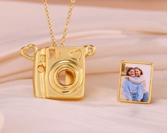 Custom Camera Necklace with Photo Picture Inside, Gift for Her Mom, Grandma, Camera Lover, Memorial Jewelry,Valentine's Day Gifts for Her