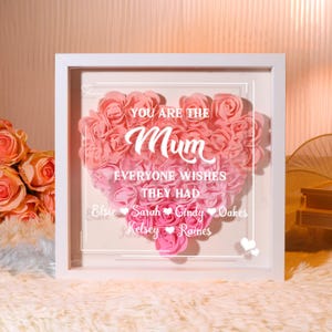 Personalized Roses Heart Shadow Box for Mom, Custom Flower Shadowbox with Names, Rose Frame Gift for Mother&#39;s Day,Gift for Mom, Grandma Nana