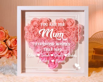 Personalized Roses Heart Shadow Box for Mom, Custom Flower Shadowbox with Names, Rose Frame Gift for Mother's Day,Gift for Mom, Grandma Nana