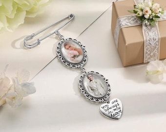 Memory Remembrance Pin, Memorial Bridal Bouquet Charm with photo, Oval Wedding Memorial Keepsake, Custom Flower Bouquet Photo Charm