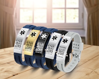 Waterproof Medical Qr Code Bracelet, New Silicone Medical Alert Bracelet, Adjustable ID Bracelet, Health Emergency Bracelet for Men & Women