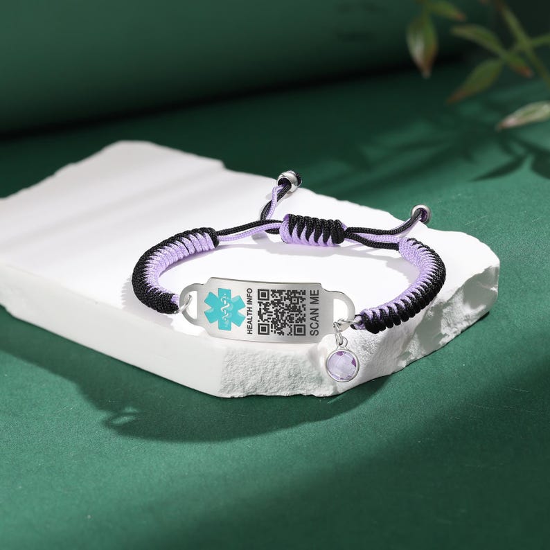 QR Medical Alert ID Bracelet, Medical Braided Rope Bracelet, Adjustable ...