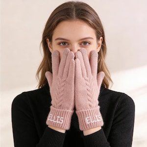 Cashmere Touch Screen Gloves Winter Warm Gloves Custom Name Women’s Winter Gloves Embroidered Cashmere Gloves Gift for Women & Girls