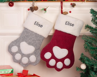 Personalized Dog Paw Christmas Stockings,Name Embroidered Christmas Stockings, Dog Paw Stockings, Dog Christmas Ornament, Gift for Pet Lover