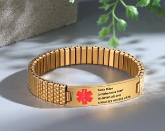 Personalized Medical Alert Bracelet for Men, Elastic Medical ID  Bracelet,Medical Jewelry Gift for Epilepsy, Hypertension, Dizziness Patient