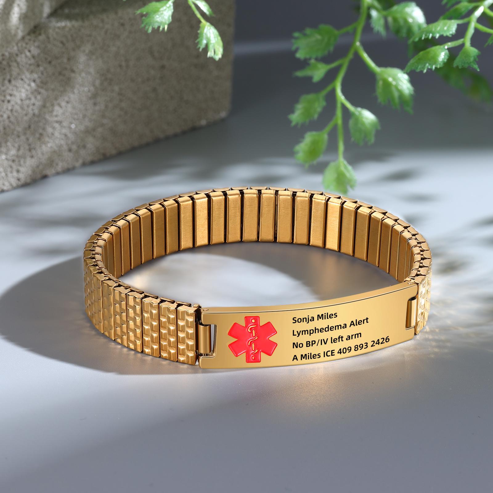 Personalized Medical Alert Bracelet for Men, Elastic Medical ID
