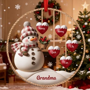 Personalized 1-8 Family Names Christmas Ornament, Acrylic Snowman Family Hanging Ornament, Christmas Gift for Grandma/Mom, Xmas Tree Decor