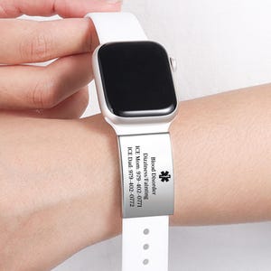 Spersonalizowany identyfikator medyczny na pasku zegarka, wodoodporny identyfikator medyczny na pasku zegarka Apple Watch, znacznik alergii, kontakty alarmowe, cukrzyca