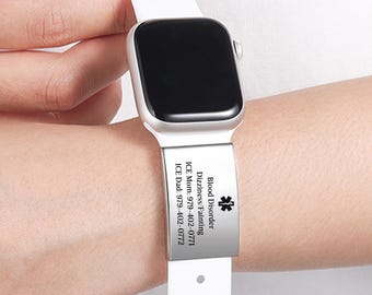 Gepersonaliseerde medische ID-tag voor horlogeband, waterdichte medische ID-tag voor Apple Watch-band, allergietag, contacten voor noodgevallen, diabetes