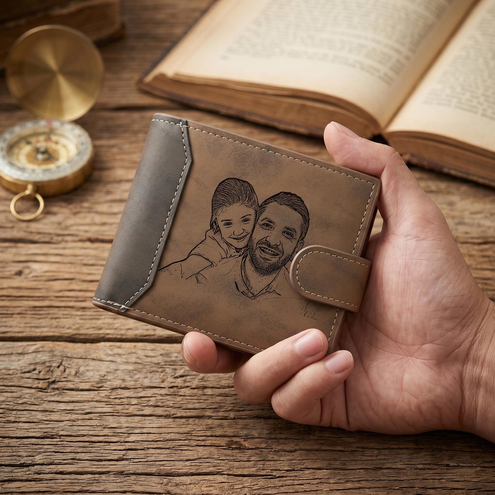 Personalized Engraved Leather Wallet for Men, Engraved Wallet with Name & Photo, Father’s Day Custom Wallet, Best Gift for Dad, Gift for Dad