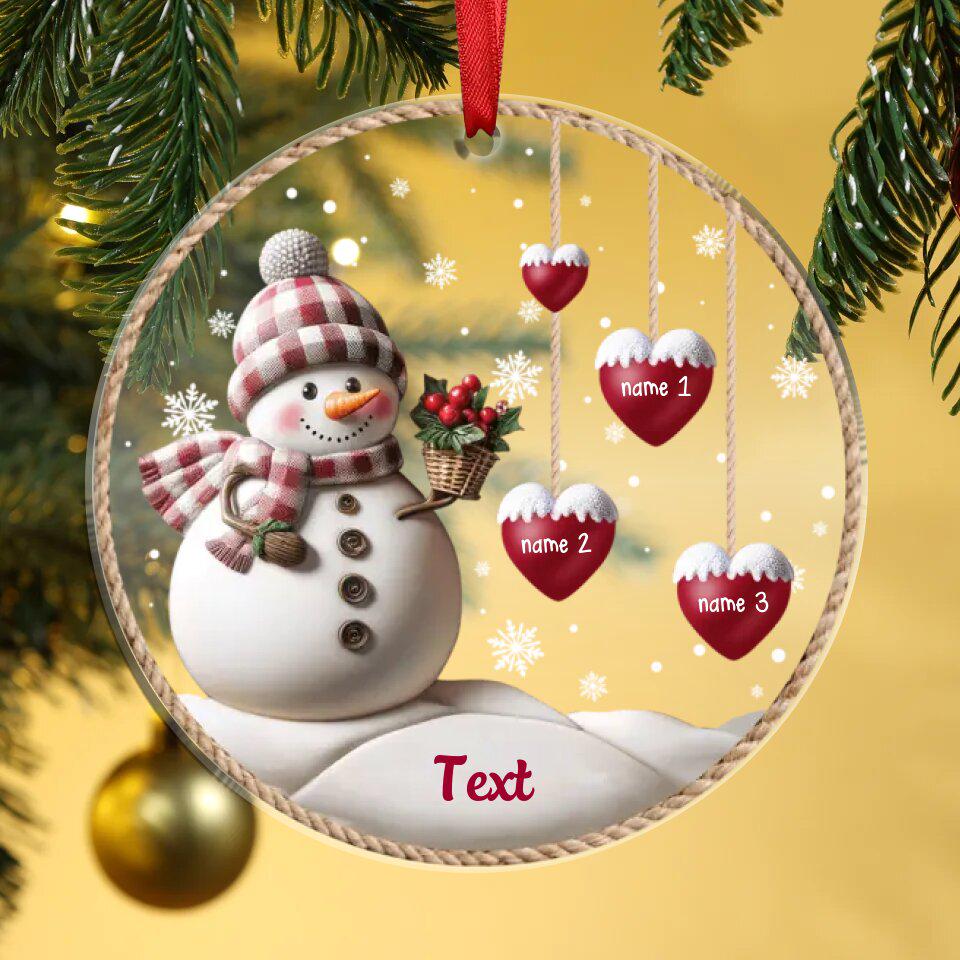 Décorations De Noël Personnalisées Famille Bonhomme De Neige - Ornements Avec Nom, Cadeau Original Pour Parents Et Enfants