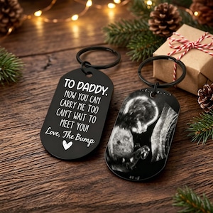 Personlig ultraljudsnyckelring, pappa bär mig, nyckelring till buken, blivande pappa-present, sonogram, pappas födelsedagspresent från buken, fars dag-present till första far