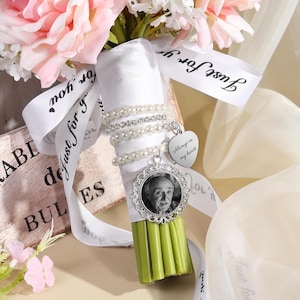 Wedding Bouquet Charm with Pearl, Memorial Gift for Bride, Bridal Shower Gift, Custom Photo Bridal Bouquet Charm, Wedding Memorial Gifts