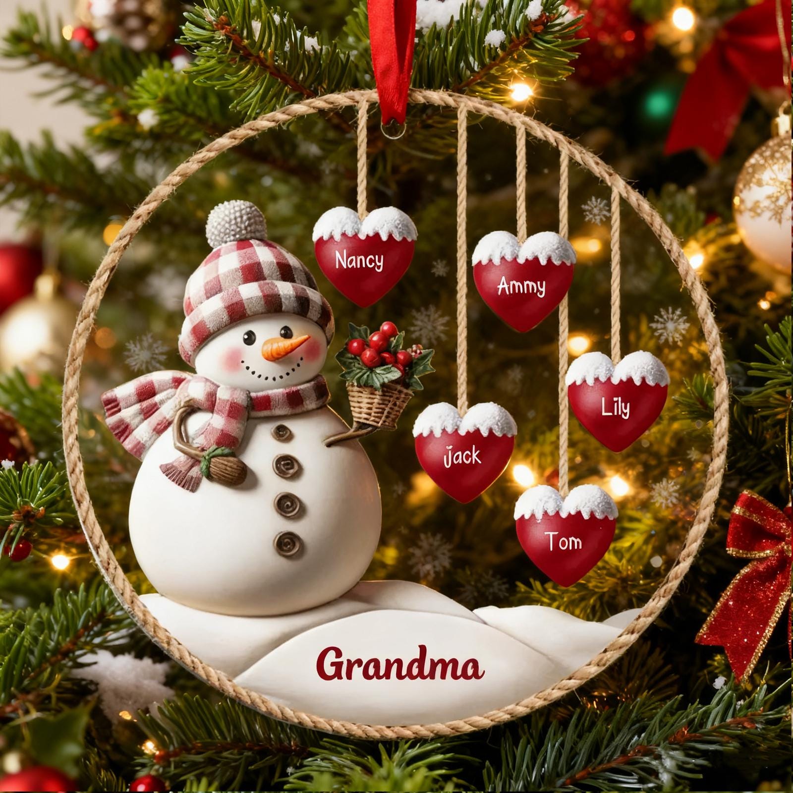 Custom Grandma & Grandchild Hug Ornament - Personalized 2024 Christmas Tree Decor Keepsake