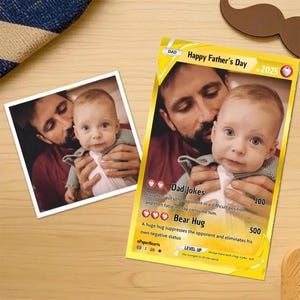 Cartão de Dia dos Pais com foto personalizada, presente de Dia dos Pais para o avô, presente para o novo avô, cartão de carteira para o pai, presente para o marido jogador, cartão para o pai jogador