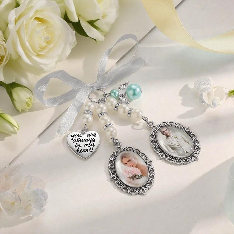 Personalized Memorial Bridal Bouquet Charm with Photo, Wedding Memorial Photo Charm, Custom Flower Bouquet Photo Charm,In Memory of Love