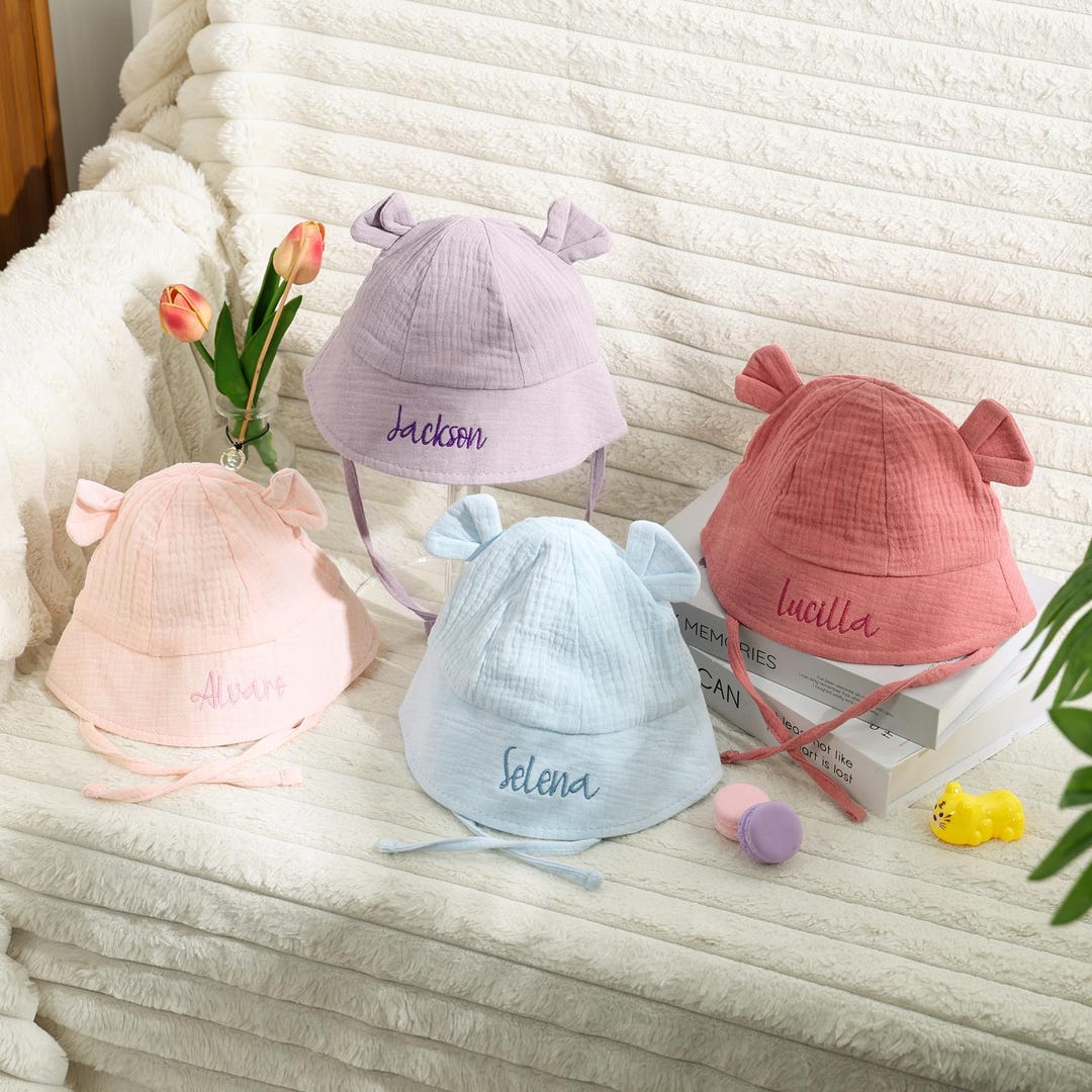 Personalized Baby Sun Hat With Bear Ears Custom Name Toddler Bucket Hat personalized-baby-sun-hat-with-bear-ears-custom-name-toddler-bucket-hat