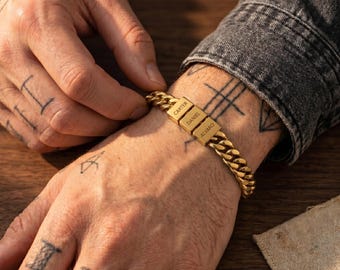 Pulseira masculina personalizada, presente para o papai, pulseira dourada para o pai com o nome dos filhos, presente para o Dia dos Pais, pulseira com nomes da família, joia para o papai