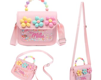 Learn2M Sac à Main pour Tout Petits Filles avec Accessoires,Maquillage pour Enfants Portefeuille Un Téléphone Lunettes de Soleil Clés Cartes de Crédit Cadeau pour Les Filles 3