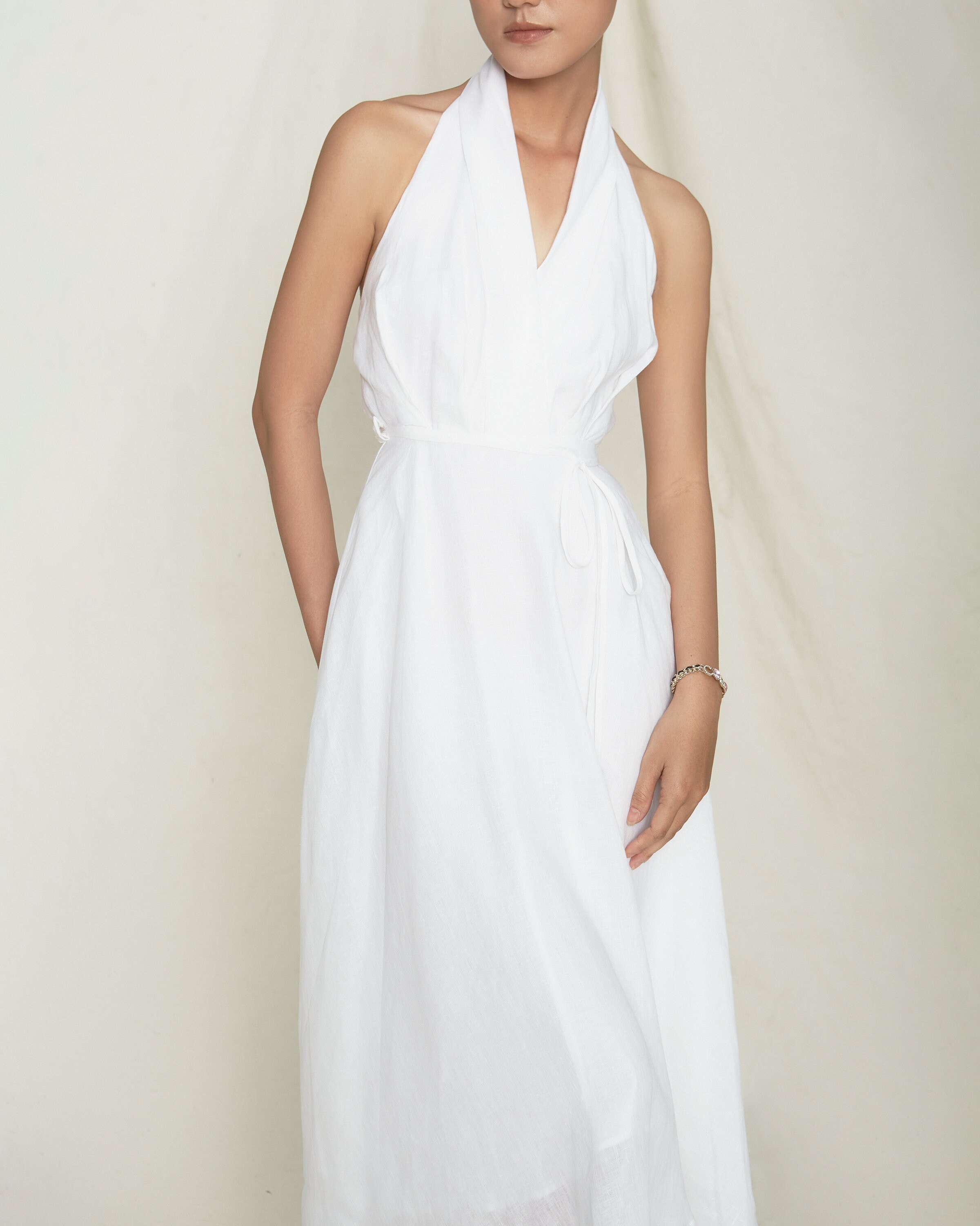 chinese dress ladies V-back Linen Wedding Dress. Handcrafted by Linen Wedding Dress team main image 0
