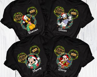 Chemise de Noël Disney personnalisée, t-shirt des Fêtes Mickey et ses amis