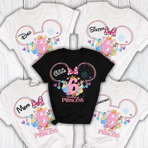 Chemise d&#39;anniversaire princesse Disney personnalisée, tenues d&#39;anniversaire de famille assorties, chemise fille anniversaire princesse, t-shirt avec nom personnalisé voyage Disney