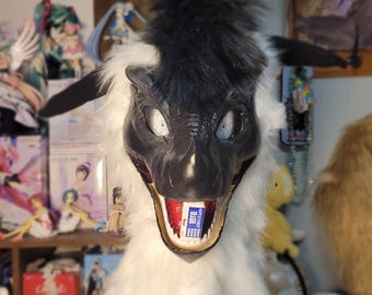 Black and White Dragon Dino Mask Partial. || (Comes with Feetpaws, Handpaws, and Head!)