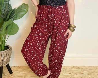 Women's casual drawstring trousers, boho beach pants, elasticated waistband, tapered leg, UK 16