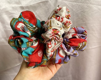 Block printed scrunchie set, cotton scrunchies, hair accessories, sustainable gifts