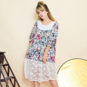 Hippie floral lace midi smock dress babydoll dress UK petite 8/10 image 2