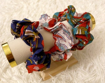 cotton scrunchie set, hair accessories, block print fabric