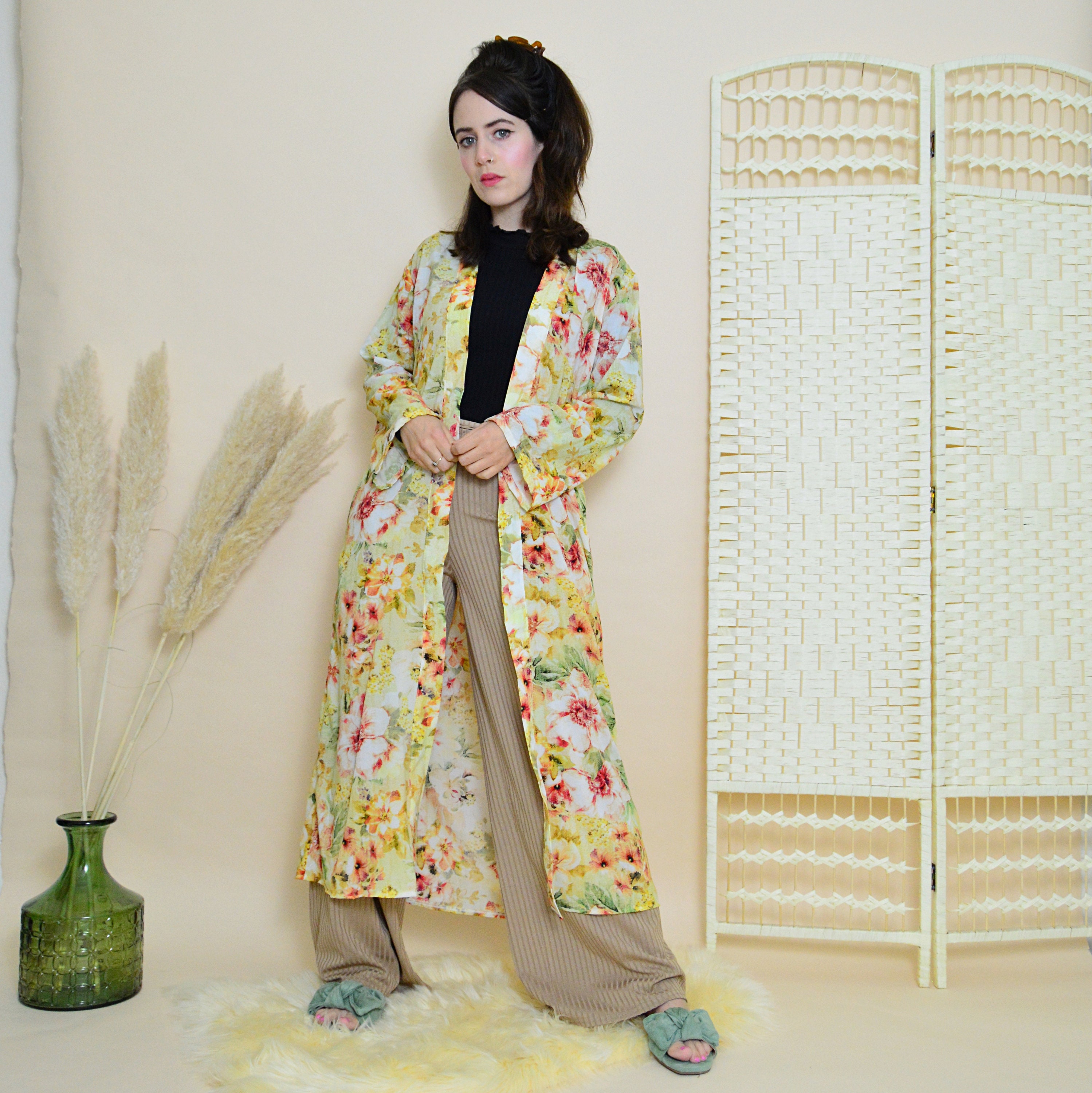 Floral kimono robe maxi duster dressing gown beach cover Etsy