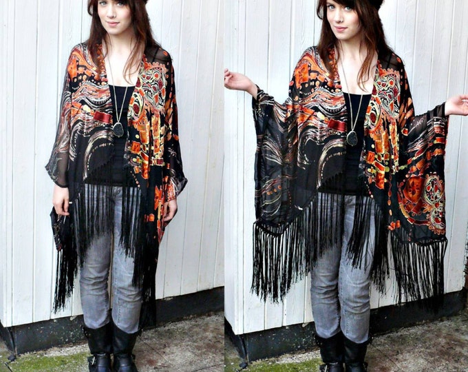 SILK KIMONO JACKET// Fringe Kimonotribal Etsy